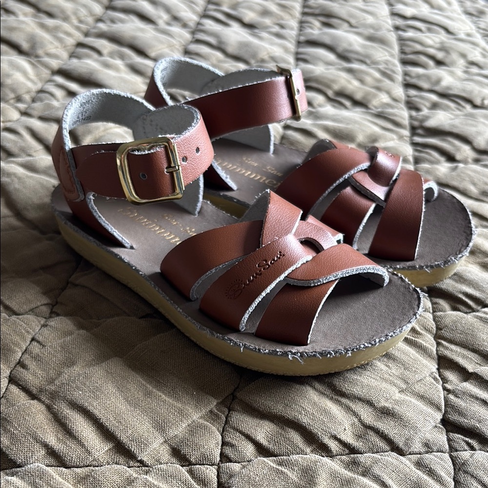 Saltwater Sea Brown Leather Kids Sandals Sz 7